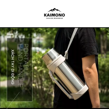 Bình nước đạp xe giữ nhiệt cao cấp KAIMONO inox 1.2L, dây đeo du lịch, phượt 7