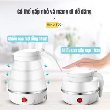 Bình nước đun sôi siêu tốc 600ml gấp gọn du lịch, silicon dày, đĩa lót thép 304 giữ nhiệt an toàn - Giá chỉ 153.000₫