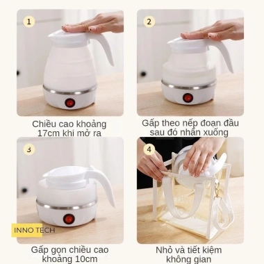 Bình nước đun sôi siêu tốc 600ml gấp gọn du lịch, silicon dày, đĩa lót thép 304 giữ nhiệt an toàn - Giá chỉ 153.000₫