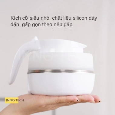 Bình nước đun sôi siêu tốc 600ml gấp gọn du lịch, silicon dày, đĩa lót thép 304 giữ nhiệt an toàn - Giá chỉ 153.000₫
