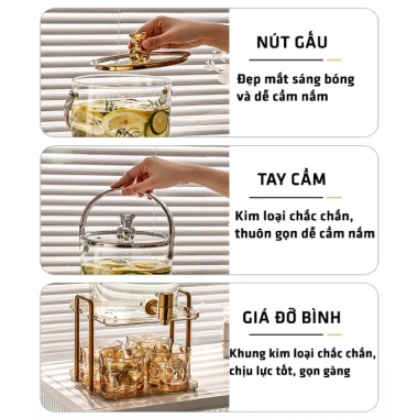 Bình nước Gấu thủy tinh van đóng mở 4 cốc xoắn - Dùng cho nhà hàng, khách sạn, cafe