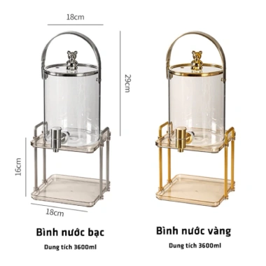 Bình nước Gấu thủy tinh van đóng mở 4 cốc xoắn - Dùng cho nhà hàng, khách sạn, cafe