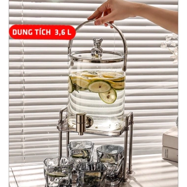 Bình nước Gấu thủy tinh van đóng mở 4 cốc xoắn - Dùng cho nhà hàng, khách sạn, cafe