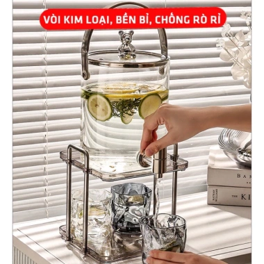 Bình nước Gấu thủy tinh van đóng mở 4 cốc xoắn - Dùng cho nhà hàng, khách sạn, cafe