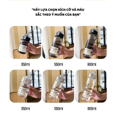 Bình nước MUJI nhựa trong suốt cao cấp quai đeo 350/550/800ml - Giá ưu đãi 27.999₫