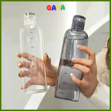 Bình Nước nhựa 500ml trong suốt có thang đo chia vạch thời gian - Tiện dụng, giá 28.028₫
