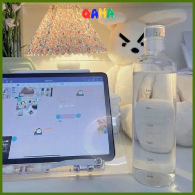 Bình Nước nhựa 500ml trong suốt có thang đo chia vạch thời gian - Tiện dụng, giá 28.028₫