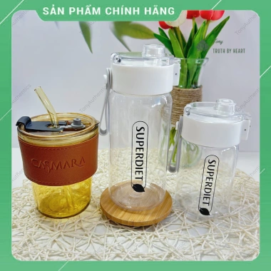 Bình Nước Nhựa Detox + Cốc Thủy Tinh Kèm Vòi - Tiện Lợi, Giá 25.000₫