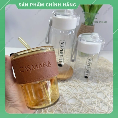 Bình Nước Nhựa Detox + Cốc Thủy Tinh Kèm Vòi - Tiện Lợi, Giá 25.000₫