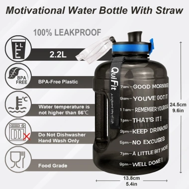 Bình nước QUIFIT 2.2L không BPA, vạch chia thời gian nhắc nhở hàng ngày - Giá chỉ 253.000 VND