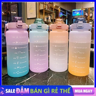 Bình Nước Tập Gym 2L Dễ Thương - Vạch Báo Giờ Uống, Kèm Sticker Độc Đáo, Giá Ưu Đãi 72.900₫