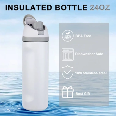 Bình nước thể thao cách nhiệt GEMFUL 750ml-1L, ống hút, cốc du lịch không BPA 24oz/32oz 3