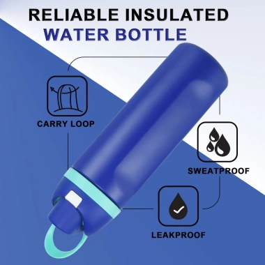 Bình nước thể thao cách nhiệt GEMFUL 750ml-1L, ống hút, cốc du lịch không BPA 24oz/32oz 5