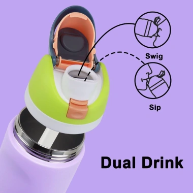 Bình nước thể thao cách nhiệt GEMFUL 750ml-1L, ống hút, cốc du lịch không BPA 24oz/32oz 6