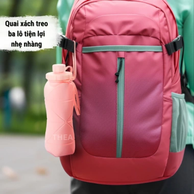 Bình nước thể thao silicone 600ml chịu nhiệt, quai xách gấp gọn thời trang- THEA