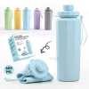 Bình nước thể thao silicone 600ml chịu nhiệt, quai xách gấp gọn thời trang- THEA 9