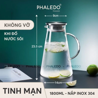 Bình Nước Thuỷ Tinh 2L Chịu Nhiệt Borosilicate Không Chì - PHALEDO P-382 125k