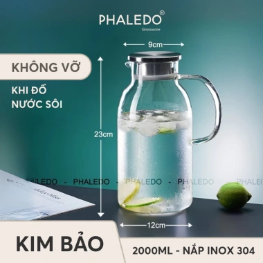 Bình Nước Thuỷ Tinh 2L Chịu Nhiệt Borosilicate Không Chì - PHALEDO P-382 125k