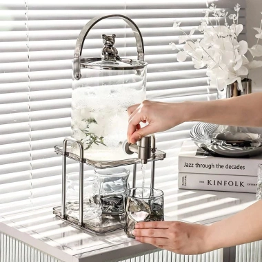 Bình nước thủy tinh 5L có vòi, kệ gốm sứ, bộ 4 ly, bình 3.6L - Set phòng khách 398.000 2