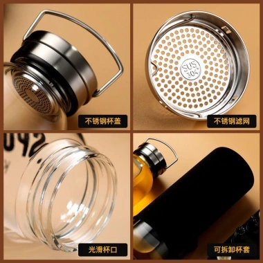 Bình nước thủy tinh cao cấp với nắp pha trà thông minh, lọc trà inox, túi chống nóng - Detox du lịch, giảm giá 111.000₫ 4