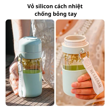 Bình nước thủy tinh nắp silicon tiện lợi, màu bắt mắt, đi mọi nơi - 132.300₫ 6
