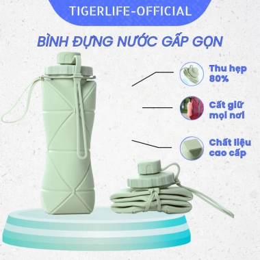 Bình nước Tigerlife cao cấp gấp gọn siêu nhỏ, tiết kiệm không gian, an toàn sức khỏe 143.228₫