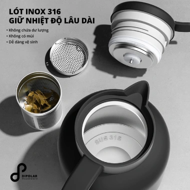 Bình Pha Trà Inox 316 DIPOLAR 1.5L-2L, Giữ Nhiệt Cao, Hiển Thị Nhiệt Độ - DBPT01 3