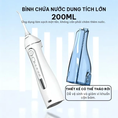 Bình tăm nước sạc không dây 24 tháng, 3 chế độ, 3 vòi xịt, 200ml - Dành cho người niềng răng, Giá 450k