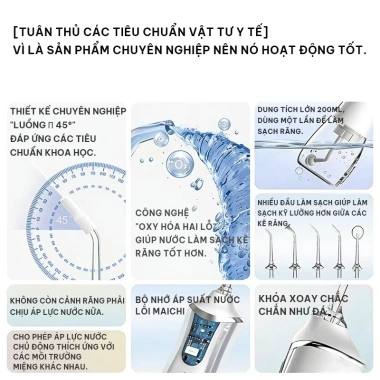 Bình tăm nước sạc không dây 24 tháng, 3 chế độ, 3 vòi xịt, 200ml - Dành cho người niềng răng, Giá 450k 6 Bình tăm nước sạc không dây 24 tháng, 3 chế độ, 3 vòi xịt, 200ml - Dành cho người niềng răng, Giá 450k 6