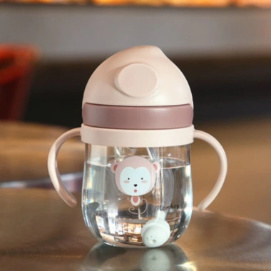 Bình tập uống nước 250ml ống hút silicon, van chống sặc, tay cầm, dễ mang theo, giá 55.000₫