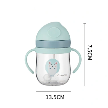 Bình tập uống nước 250ml ống hút silicon, van chống sặc, tay cầm, dễ mang theo, giá 55.000₫