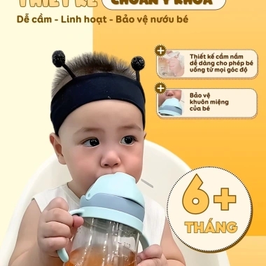 Bình tập uống nước cho bé Emoon 250ml - ống hút silicon mềm, van chống sặc, an toàn, kèm ống thay thế, giảm giá 21%