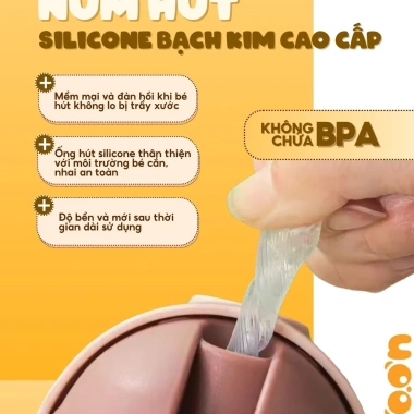 Bình tập uống nước cho bé Emoon 250ml - ống hút silicon mềm, van chống sặc, an toàn, kèm ống thay thế, giảm giá 21%