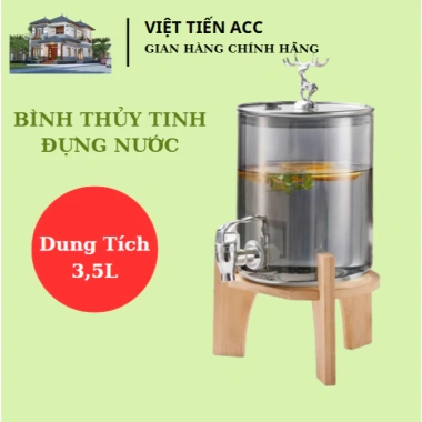 Bình thủy tinh 3,5L chịu nhiệt có vòi, đế gỗ sang trọng - Giá ưu đãi 229.000₫