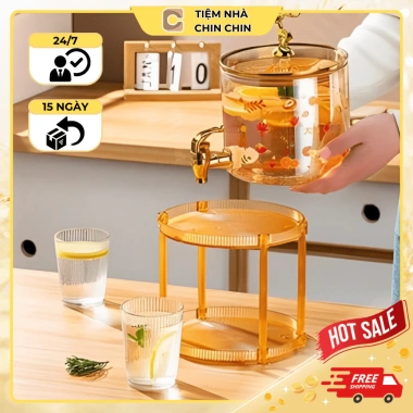 Bình Thuỷ Tinh 3,6L Có Vòi Kèm Kệ Gỗ Hổ Phách Cao Cấp - Ngâm Trà Nước Hoa Quả M55 Giá 229k