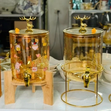 Bình Thuỷ Tinh 3,6L Có Vòi Kèm Kệ Gỗ Hổ Phách Cao Cấp - Ngâm Trà Nước Hoa Quả M55 Giá 229k