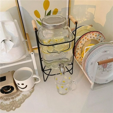 Bình thủy tinh 4L cho tủ lạnh - vòi vặn tiện lợi, kèm kệ, mix nước hoa quả 3
