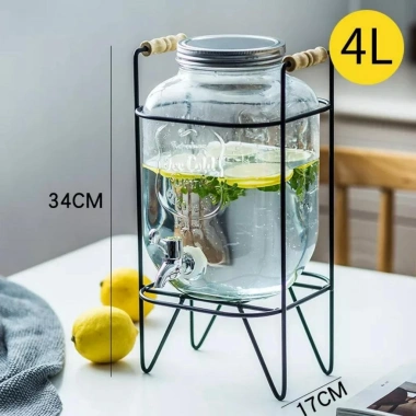 Bình thủy tinh 4L cho tủ lạnh - vòi vặn tiện lợi, kèm kệ, mix nước hoa quả 8