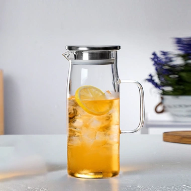 Bình thủy tinh chịu nhiệt có quai cầm, nắp inox - Đựng nước 1L Giá ưu đãi 115.000₫
