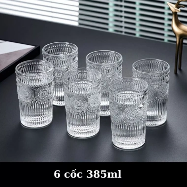 Bình thủy tinh đựng nước 1.8L họa tiết nhám sần + 6 cốc HMT 385ml borosilicate - Giá chỉ 150.000đ
