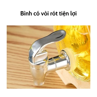 Bình thủy tinh đựng nước có vòi kèm chân gỗ, dung tích 3-5L, bình ngâm rượu lắp gỗ bần - giảm giá 289k