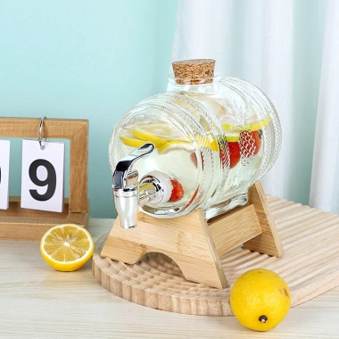 Bình thủy tinh đựng nước có vòi kèm chân gỗ, dung tích 3-5L, bình ngâm rượu lắp gỗ bần - giảm giá 289k