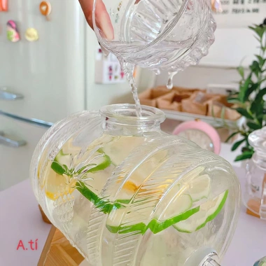 Bình Thuỷ Tinh Đựng Rượu 1L Nước Có Vòi + Kệ Gỗ - Giá Ưu Đãi 148k 3