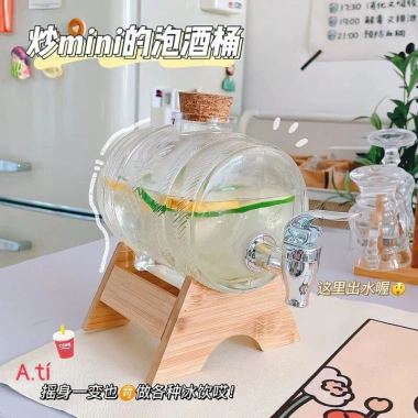 Bình Thuỷ Tinh Đựng Rượu 1L Nước Có Vòi + Kệ Gỗ - Giá Ưu Đãi 148k 5