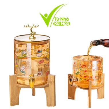 Bình Thủy Tinh Hổ Phách GD25 - Vòi Khóa, Đế Gỗ, Họa Tiết Sang Trọng, Giá 248k 2