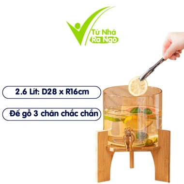 Bình Thủy Tinh Hổ Phách GD25 - Vòi Khóa, Đế Gỗ, Họa Tiết Sang Trọng, Giá 248k 3