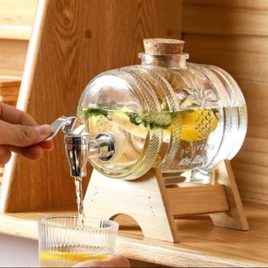 Bình thuỷ tinh kèm kệ gỗ đựng rượu, vòi tiện lợi 1L-5L giá ưu đãi 196k 2