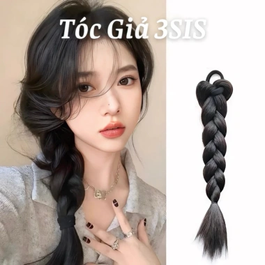 Bính tóc giả tết đuôi sam dày 35cm kiểu ngắn - thật, đuôi ngựa, giá chỉ 46,5k mỗi chiếc