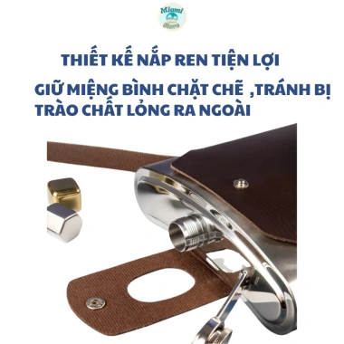 Bình tông inox 304 dày 0.25ml‑5L, đựng rượu, nước dã ngoại, du lịch, kèm túi da tiện lợi - 93.600đ 3