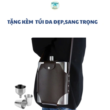Bình tông inox 304 dày 0.25ml‑5L, đựng rượu, nước dã ngoại, du lịch, kèm túi da tiện lợi - 93.600đ 4
